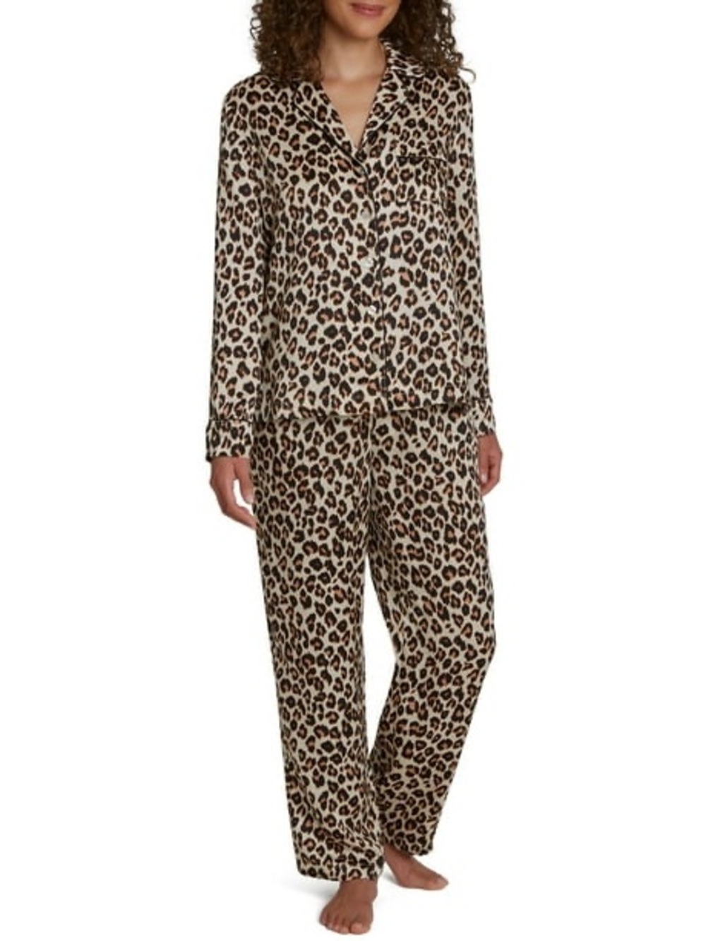 LOFT Cheetah Women's Satin Notch Collar Pajama Set Size Large